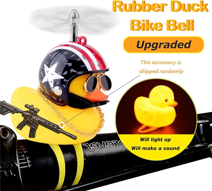 wonuu Rubber Duck Bike Bell, Squeeze Ducks with Helmet for Cycling Car Dashboard Decorations Motorcycle Bicycle Accessories