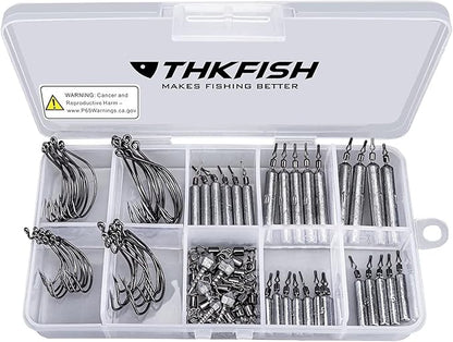THKFISH Fishing Weights Sinkers Set, 60PCS Fishing Sinker Drop Shot Weights Kit,Drop Shot Rig Wacky Hooks for Saltwater Freshwater Bass Fishing
