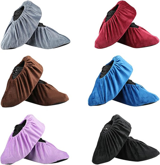 6 Pairs Non Slip Reusable Shoe Covers, Washable Shoe Protectors Covers, Soft Thickened Foot Boot Shoe Covers, Cotton Shoe Cover for Indoors, Home, Household, Office, Laboratory (6 Colors, L)
