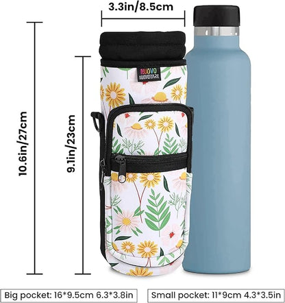 Nuovoware Water Bottle Carrier Bag,25oz/40oz/64oz Bottle Pouch Holder,Adjustable Shoulder Hand Strap 2 Pocket Sling Neoprene Sleeve Sports Accessories for Hiking Travelling Camping