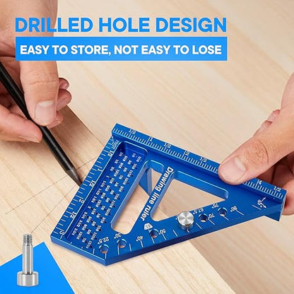 Premium Versatile Multi-Angle Carpenter Square Measuring Ruler for Woodworking, Engineering, and Construction (22.5-90 Degrees with Angle Pin) (Blue)