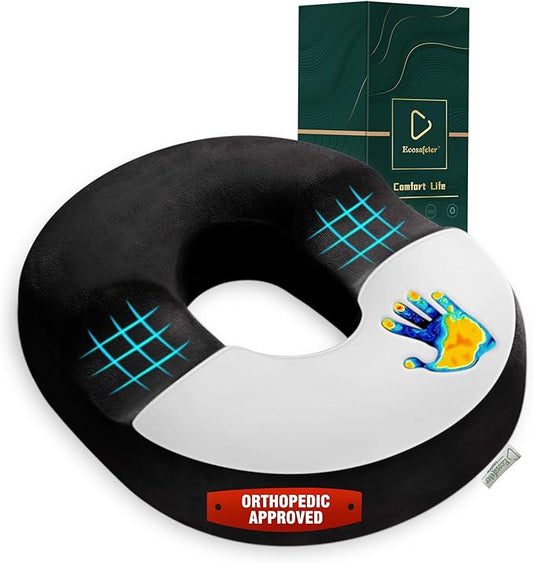Donut Cushion Memory Foam Hemorrhoids Cushion for Postpartum & Coccyx & Tailbone Pain Pressure Relief for Office Chair, Wheelchair, Office, Car Seat (Black)