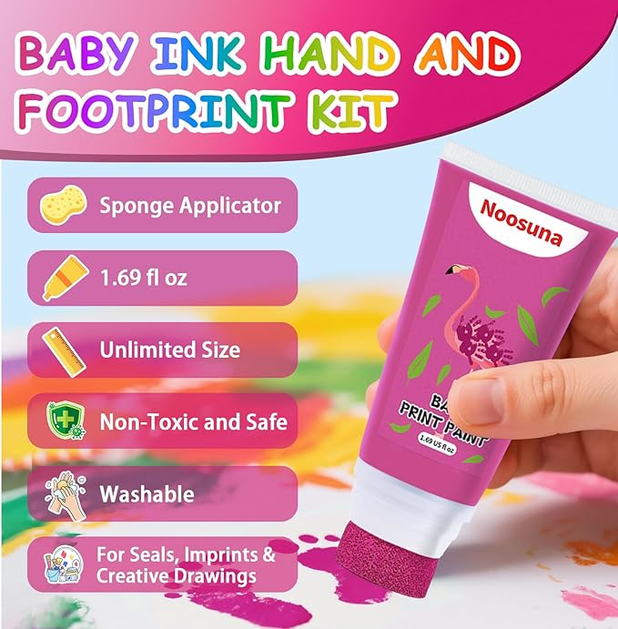 Baby Hand and Footprint Kit with Sponge Head, Baby Ink Hand and Footprint Kit, 1.69 fl oz Non-Toxic and Washable, Paw Print Kit for Dogs Suitable for Babies and Pets, Newborn Memento, Pink