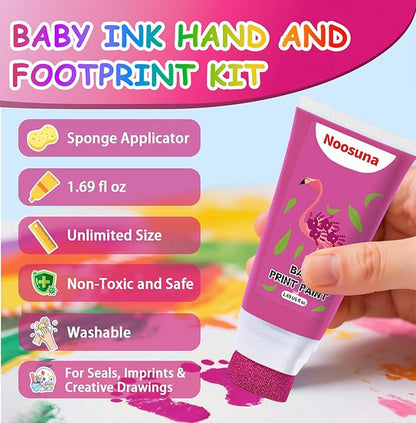 Baby Hand and Footprint Kit with Sponge Head, Baby Ink Hand and Footprint Kit, 1.69 fl oz Non-Toxic and Washable, Paw Print Kit for Dogs Suitable for Babies and Pets, Newborn Memento, Pink