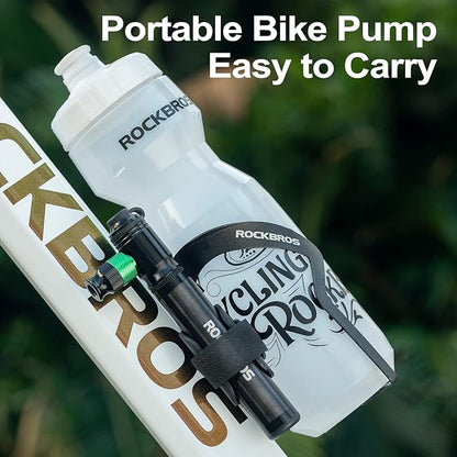 ROCKBROS Mini Bike Pump 110PSI Hand Pump and CO2 Inflator Dual Purpose Presta and Schrader Valve Compatible Bicycle Tire Pump for Road and Mountain Bikes Insulated Sleeve - No CO2 Cartridges Included