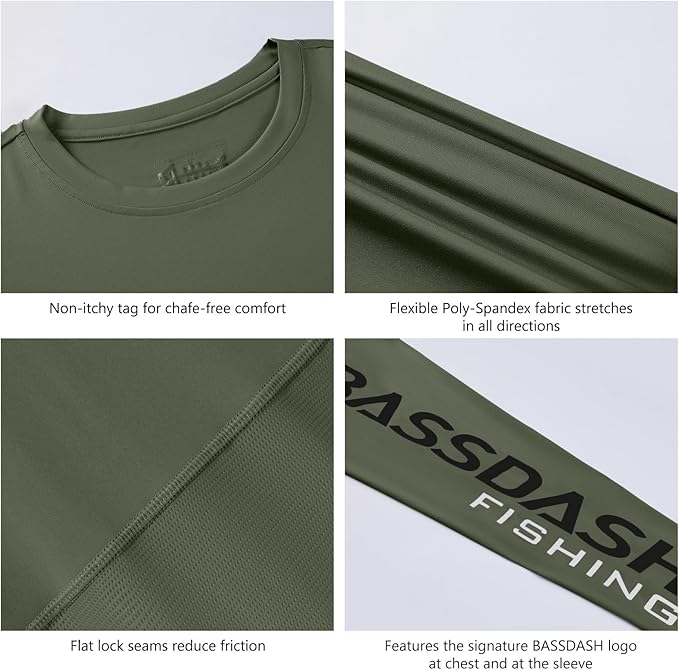 BASSDASH Fishing T Shirts for Men UV Sun Protection UPF 50+ Long Sleeve Tee T-Shirt