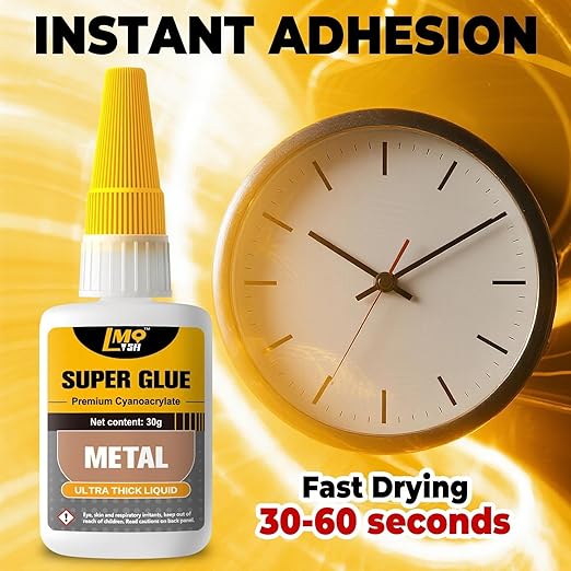 Liquid Super Glue for Metal, 30g Clear Instant Thick CA Glue for Stainless Steel Aluminum DIY Crafts and Repairs, Fast Drying High Strength All Purpose Permanent Professional Cyanoacrylate Adhesives