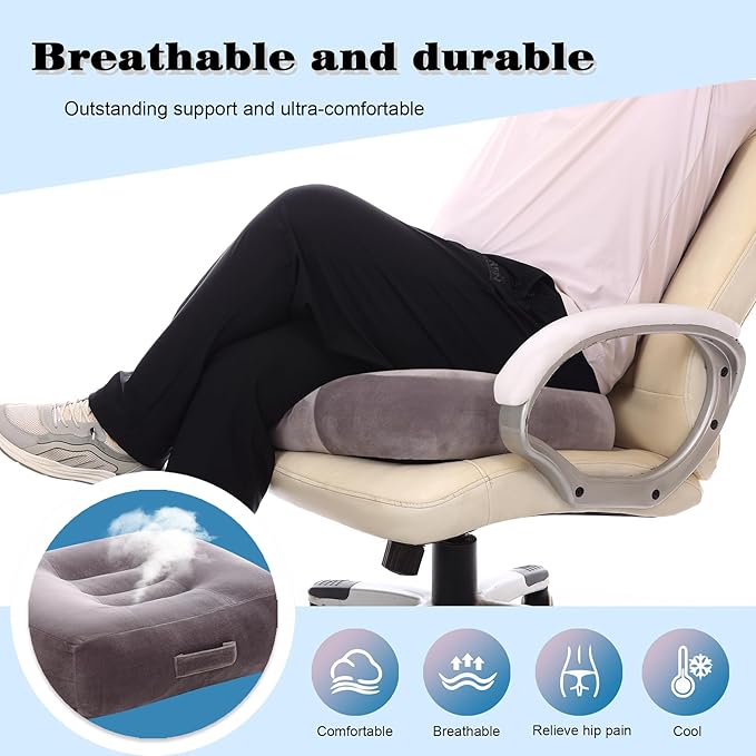 Extra Large Seat Cushion, Thick Chair Cushion Booster for Office Chair, to Rise Height, Velvet Cover with Handle and Anti-Slip Bottom, PP Cotton Filling, Coccyx Pain Relief (Grey, X Large)