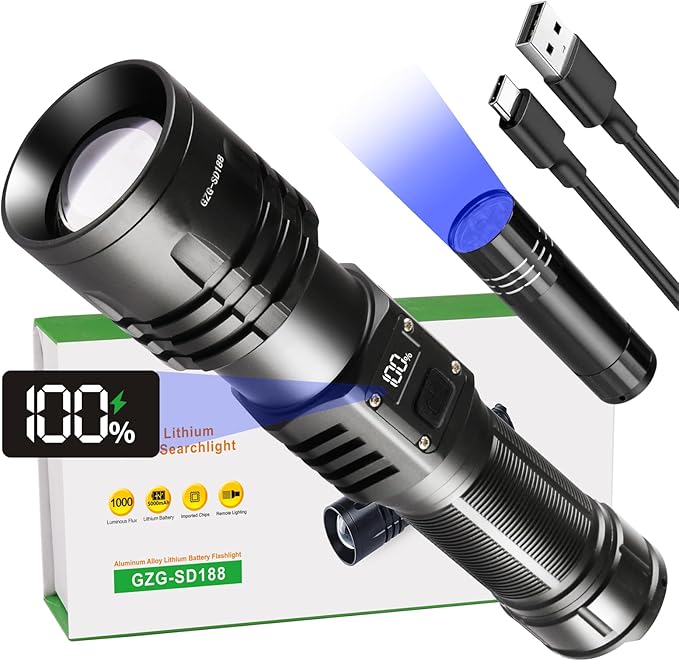 Rechargeable LED Flashlights 10000.00 High Lumens,𝟐𝟎𝟐𝟓 𝐍𝐞𝐰 High Powered Waterproof Tactical Flashlight Spotlight Flashlight for Home, Bright Flashlight Black for Outdoor Camping Emergency