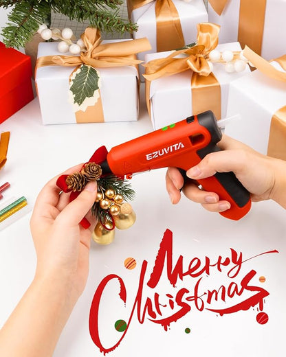 4V Red Cordless Hot Glue Gun Kit with 30 Multi-Color Glue Gun Sticks, Fast Preheating, USB-C Rechargeable with 2600mAh Built-in Battery, Less-Drip Hot Melt Glue Gun for DIY, Crafting, Art