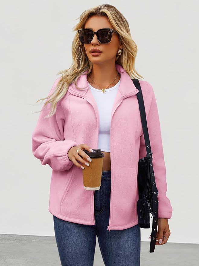 Womens Zip Up Fleece Jacket With 6 Pockets Casual Long Sleeve Fall Winter Fashion Outfits Clothes 2025