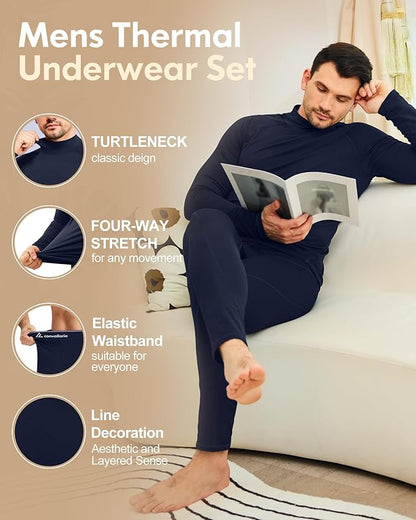 CL convallaria Thermal Underwear for Men Long Johns Fleece Lined Hunting Gear Set Base Layer for Cold Weather XS-4XL
