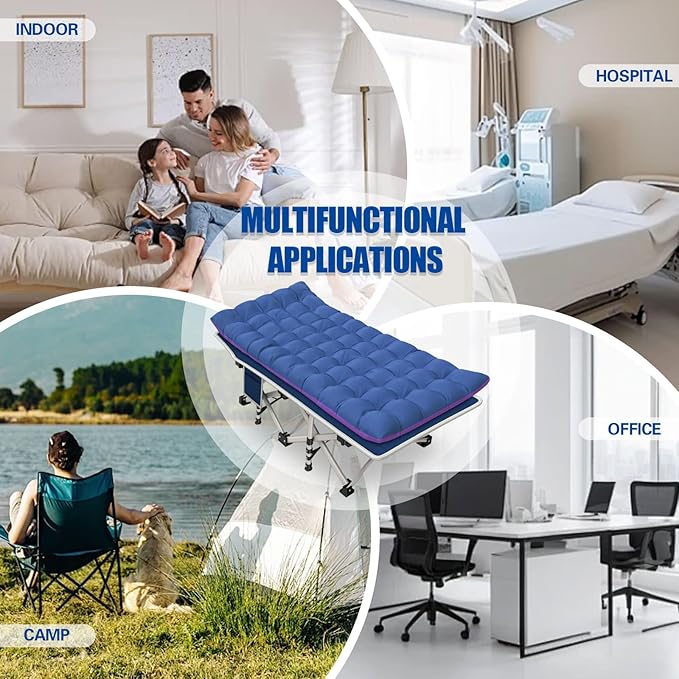 Cot Camping Cot with Thick Pad Cots for Sleeping Camping Bed Folding Cot 450LBS(Max Load) Comfortable Double Layer Oxford Heavy Duty with Carry Bag for Home Outdoor Travel