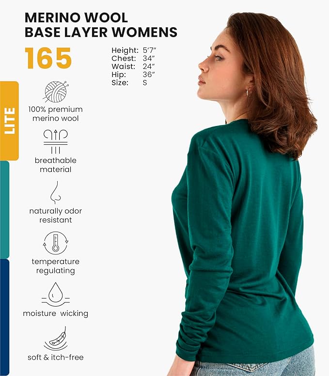 Merino.tech Merino Wool Base Layer Women - 100% Merino Wool Heavyweight, Midweight, Lite Long Sleeve Thermal Shirt and Socks