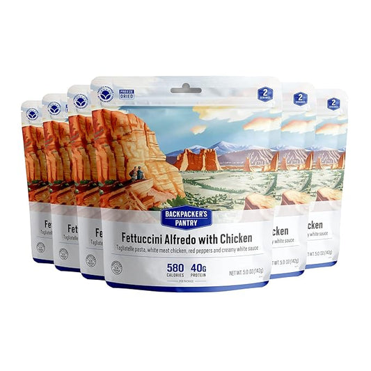 Backpacker's Pantry Fettuccini Alfredo with Chicken - Freeze Dried Backpacking & Camping Food - Emergency Food - 40 Grams of Protein - 6 Count