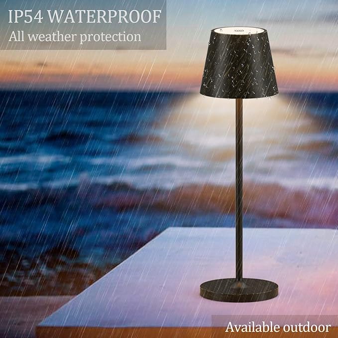 Ralaby IP54 Cordless Table Lamps Portable Rechargeable Battery Operated Lamp Aluminum Dimmable Indoor/Outdoor Cordless Lamp, Desk Lamp for/Restaurant/Camping/Bedroom (2 Pack,Black Brush Gold,4800mAh)