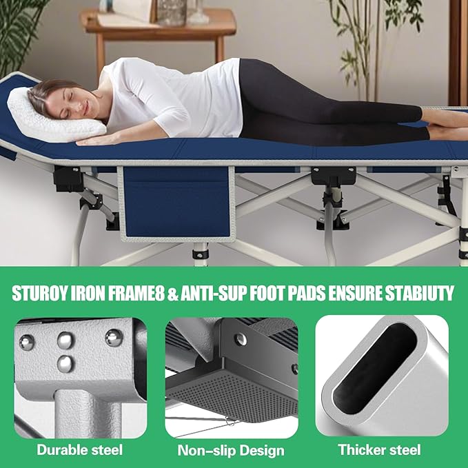 2 Pack Camping Cot with Comfortable Mattress 2 Person Cots for Sleeping Sleeping Cot Folding Cot with Carry Bag Camping Bed Heavy Duty for Home Outdoor Travel