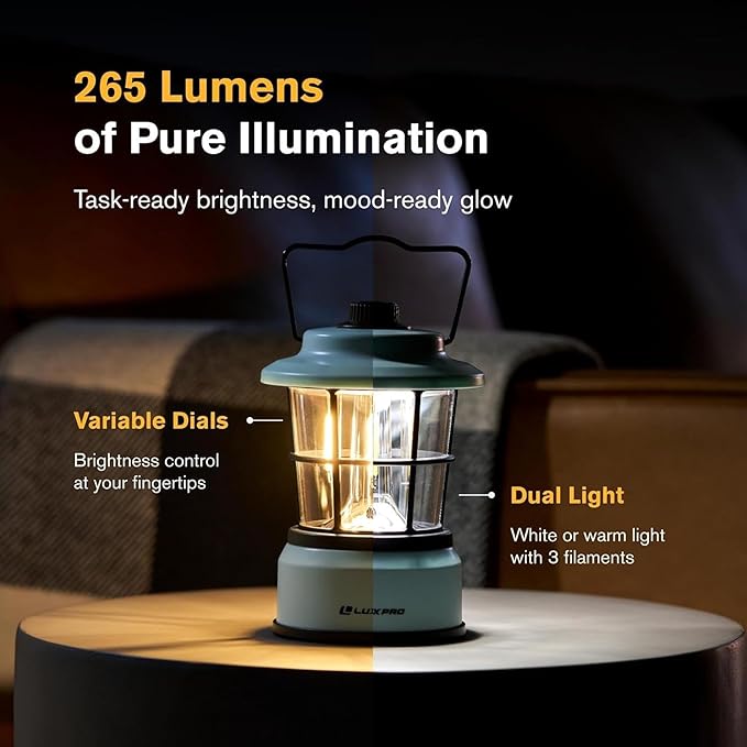 LUXPRO Retro LED Lantern - Battery-Powered Emergency Lantern - Water Resistant - Bright LED Lamp for Indoor & Outdoor Use - Use for Tents, Hiking or Hurricane Prep (Blu, Pack of 1)