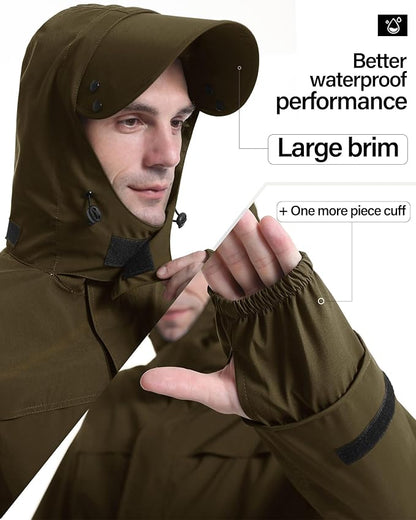 iCreek Rain Suit Waterproof Jacket with Pants 2 Pieces Breathable Lightweight Packable Raincoat with Hooded Rain Gear Unisex