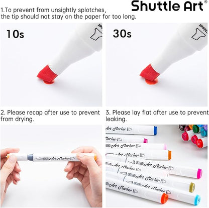 Shuttle Art Alcohol Markers Brush tip, Dual Tip Brush & Chisel Tip Art Marker Set, 50 Colors plus 1 Blender Permanent Marker Pens with Case Perfect for Illustration Students Adults Coloring
