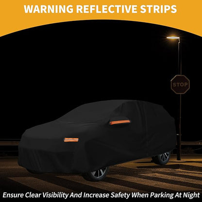 Universal Car Cover Waterproof All Weather 210D-PU, UV Sun Rain Protection, Fits for SUV Length 191"-200", with Left Side Zipper, Black