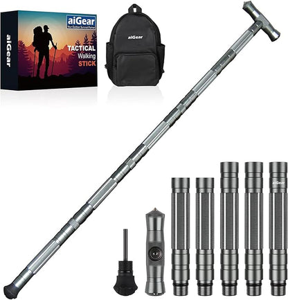 aiGear Tactical Stick Hiking Walking Staff - Trekking Poles Tactical Staff Adjustable Hiking Stick Gear for Outdoor Survival Camping Hiking