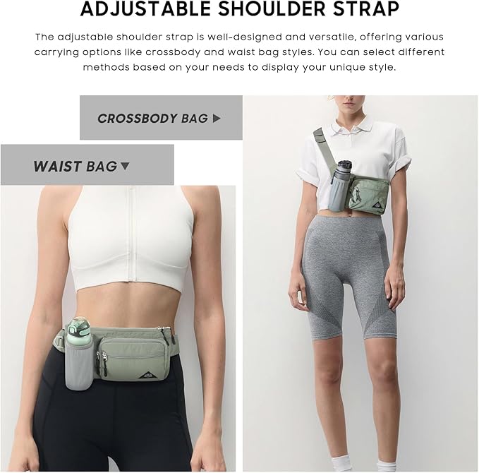 Waist Pack with Water Bottle Holder for Men Women Waist Bag Running Waist Pack Waterproof for Outdoor Travel Cycling Climbing Walking Fit All Phones (Bottle Not Included) (Mint Green)