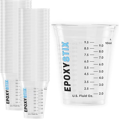 [50 Pack] NEW SIZE 12oz Graduated Mixing Cups - Durable PET, Clear Measurement Markings in oz, mL and cups - For Resin, Paint, Mixing and Crafts