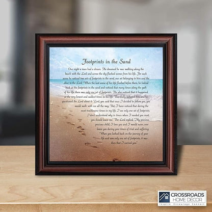 Footprints in the Sand Inspirational Wall Art, Beach Decor, Christian Gifts for Women and Men, Christian Wall Decor, Get Well Soon, Encouraging Scripture Wall Art, Framed Sympathy Gift 8639W