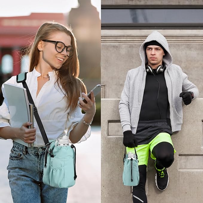 Water Bottle Holder with Strap, 32/40oz Insulation Water Bottle Carrier Bag with Phone Pocket, Water Bottle Sling Bag Crossbody Water Bottle Holder for Hiking Walking