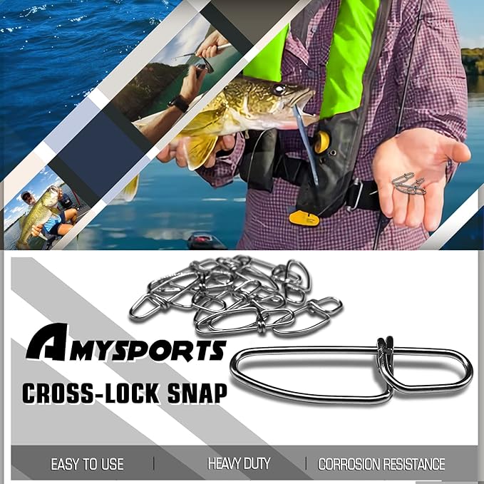 AMYSPORTS Stainless Quick Fishing Snap Kit Power Clip Fishing Snap Saltwater Corrosion Resistance Snaps Swivels Lock Freshwater Connector