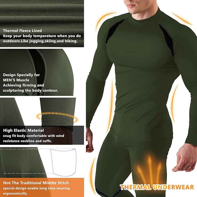 Muezna Men's Thermal Top and Bottom Set Underwear Long Johns Base Layer with Soft Fleece Lined