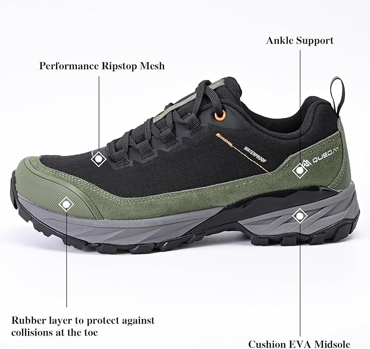 Queday Mens Waterproof Hiking Shoes Lightweight Outdoor Cordura Walking Shoes Breathable Hike Trekking Trails Camping Climbing