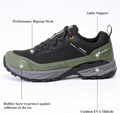 Queday Mens Waterproof Hiking Shoes Lightweight Outdoor Cordura Walking Shoes Breathable Hike Trekking Trails Camping Climbing