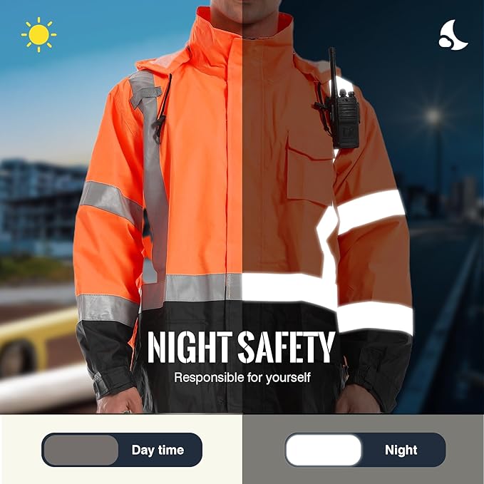 SKSAFETY Hi Vis Reflective Rain suits for Men Waterproof - High Vis Safety Rain Jacket, High Visibility Raincoat for Men