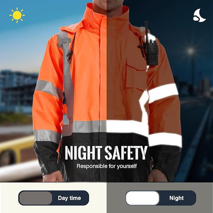 SKSAFETY Hi Vis Reflective Rain suits for Men Waterproof - High Vis Safety Rain Jacket, High Visibility Raincoat for Men