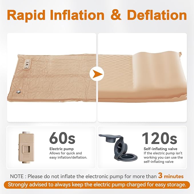 Sleeping Pad for Camping,3.14" Thick Memory Foam Self Inflating Mattress with Pillow and Built-in Electric Pump,4-Season Adult for Travel/Tent/Car