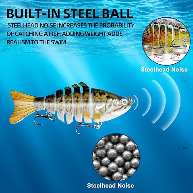 6PCS Fishing Lures for Freshwater and Saltwater with case,Slow Sinking Multi Jointed Swimbaits, Lifelike Lures for Bass Trout Crappie Walleye Pike