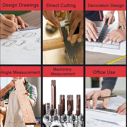 ASNOMY 7 Inch & 12 Inch Triangle Ruler, Black Triangle Ruler Rafter Square Protractor, High Precision Aluminum Alloy Triangle Rulers,Layout Measuring Tool for Engineer Carpenter（Metric and Imperial）