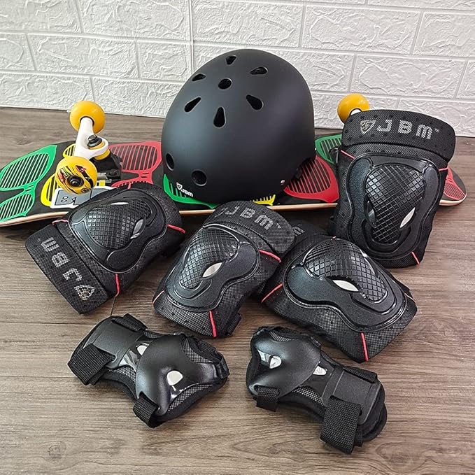 JBM Adult & Kid Skating Protective Gear Set Sktaeboard Helmet Knee and Elbow Pads with Wrist Guards for Inline Roller Skating, Scooter, Skateboarding