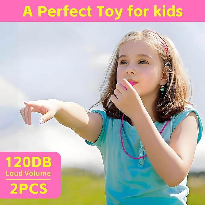 Pink Whistle, Plastic Whistle Emergency with Lanyard and Mouthpiece – Loud Crisp Sound for Coaches, Lifeguard, Teachers, Training, and Outdoor Safety (2 Pack)