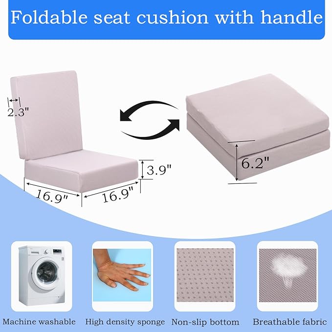 Porch Swing Folding Chair Cushion,Cushion for Outdoor Furniture with Carrying Handle and Adjustable Straps,for Patio,Outdoor,Backyard and Garden(Light Grey)