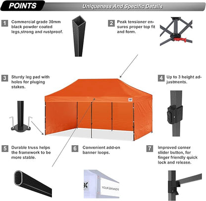 ABCCANOPY Heavy Duty Easy Pop up Canopy Tent with Sidewalls 10x20, Orange