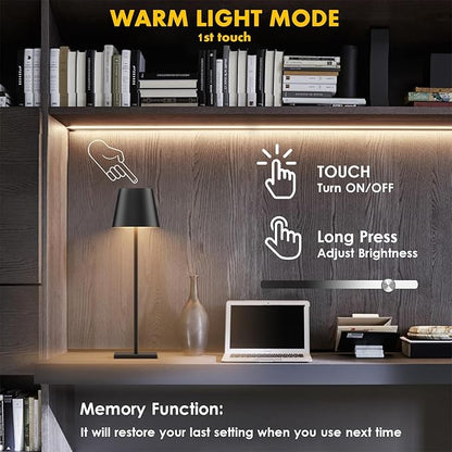 2 Pack LED Cordless Table Lamp with RGB & Stepless Dimming Rechargeable Battery Desk lamp 3W 5500mAh Battery Operated with Modern Portable Table Light for Indoor/Outdoor IP54 Waterproof (Black)