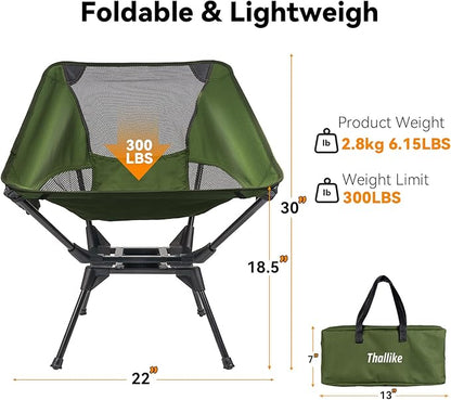 Upgraded 360° Swivel Camping Chair for Adults, Portable Folding Chair with Cup Holder, Lightweight Compact Backpack Outdoor Chair for Travel, Fishing, Hiking, and Beach