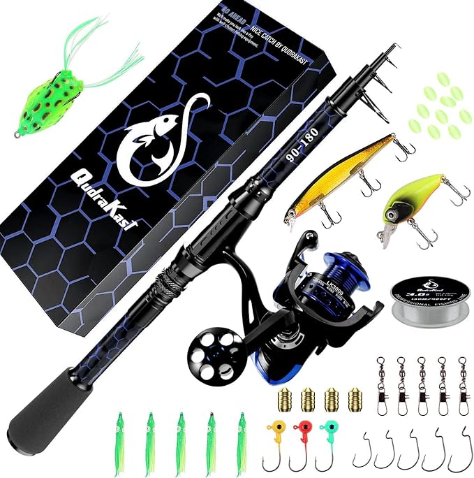 Fishing Rod and Reel Combos, Unique Design with X-Warping Painting, Carbon Fiber Telescopic Fishing Rod with Reel Combo Kit with Tackle Box, Best Gift for Fishing Beginner and Angler