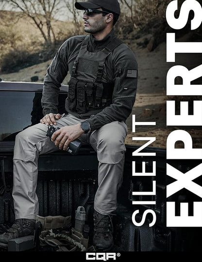 CQR Men's Flex Stretch Tactical Pants, Water Resistant Ripstop Cargo Pants, Lightweight EDC Outdoor Work Hiking Pants