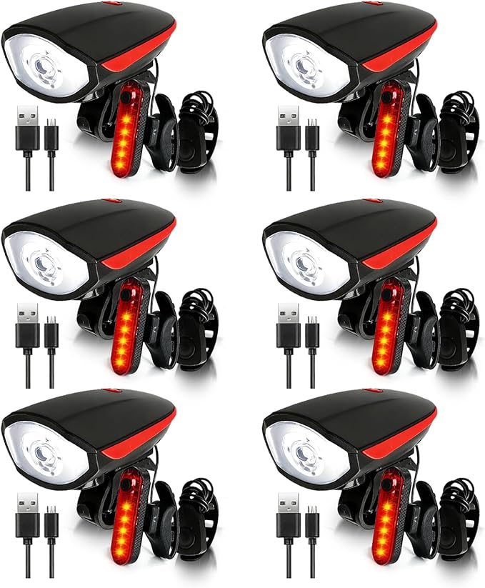 6 Sets Bright LED Bike Light Set Waterproof Bicycle Light Rechargeable USB Bicycle Front Headlight Back Taillight Mountain Cycling Accessories for Men Women Night Road Riding
