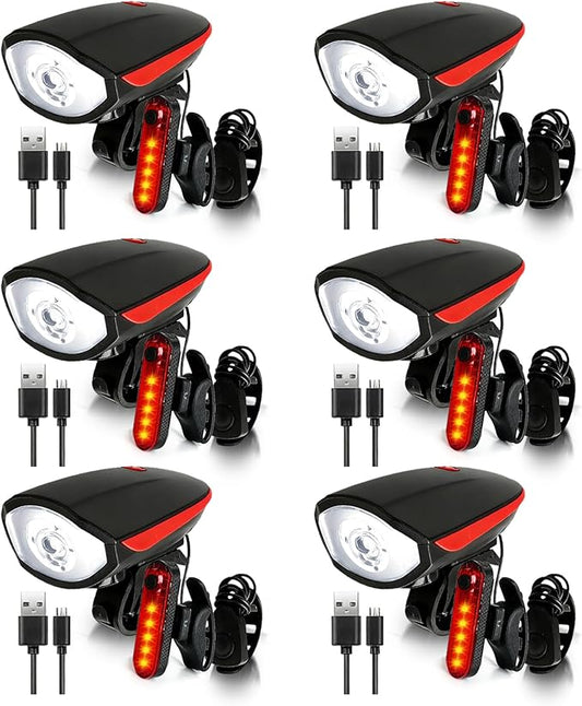6 Sets Bright LED Bike Light Set Waterproof Bicycle Light Rechargeable USB Bicycle Front Headlight Back Taillight Mountain Cycling Accessories for Men Women Night Road Riding