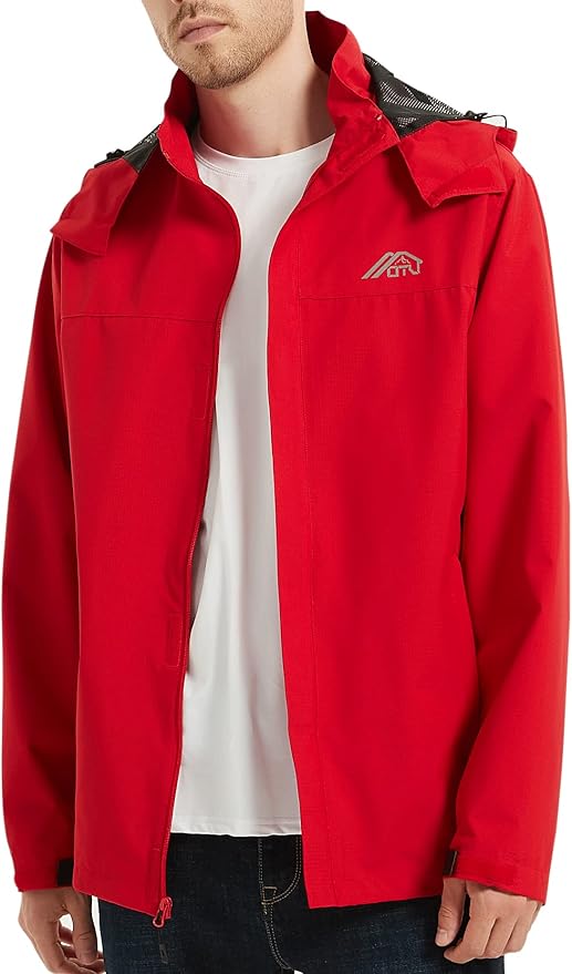 OTU Men's Lightweight Waterproof Hooded Rain Jacket Outdoor Raincoat Shell Jacket for Hiking Travel